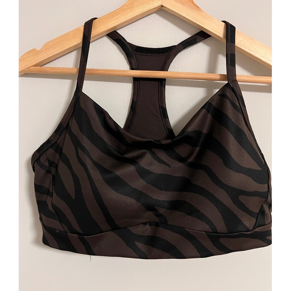 Athleta Zebra Print Sports Bra Racerback Medium Brown Black Removable Pads Yoga